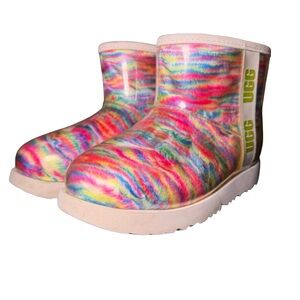 UGG Classic Clear Mini Pixelate Waterproof Shearling Rainbow Boots